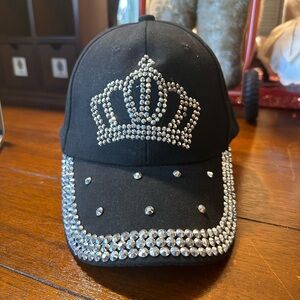 Rhinestone Crown Baseball Cap - Black